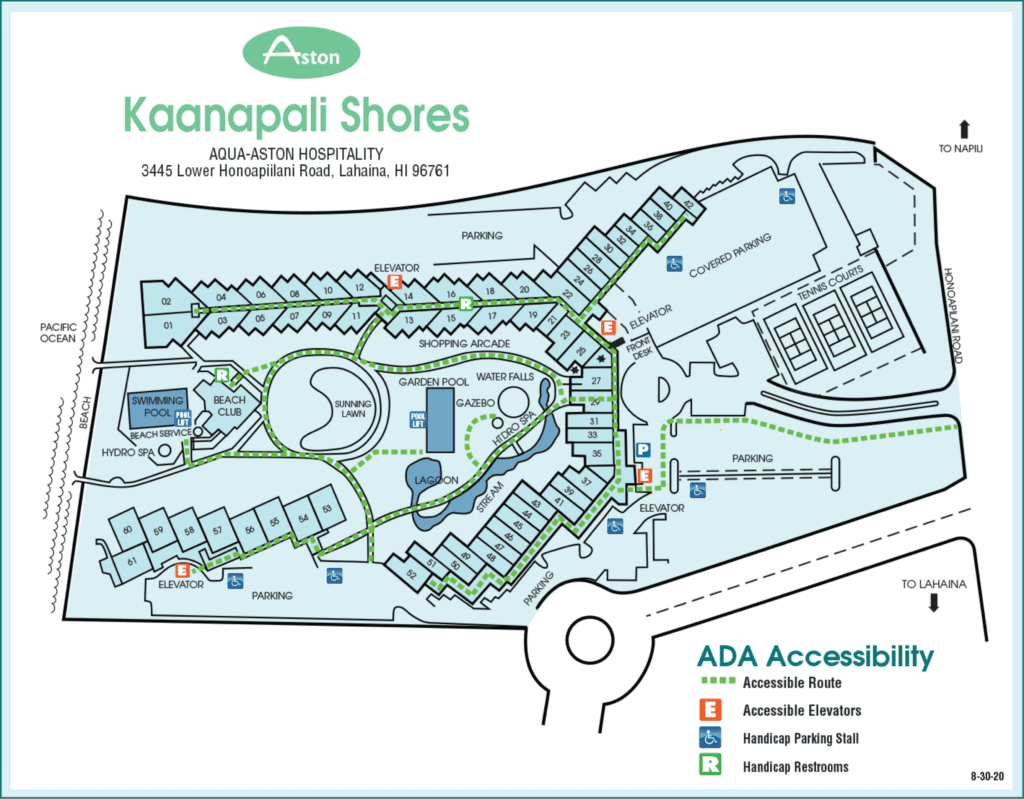 Aston Kaanapali Shores - ADA Accessibility map of resort.