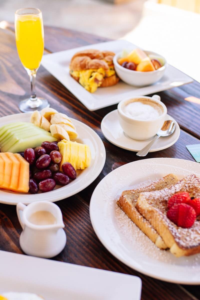 Breakfast dishes and drinks at The Beach Club at Aston Kaanapali Shores.